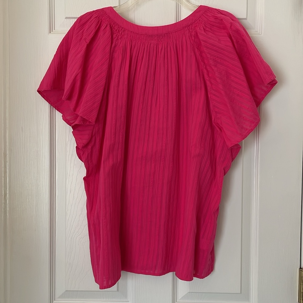 Loft Short Sleeve Flutter Sleeve Button Front Top - image 2